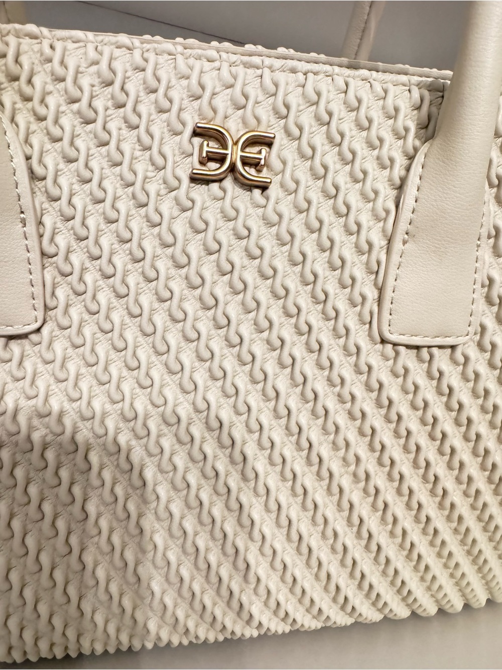 Sam Edelman NWOT Ivory Woven Tote Bag Structured Top Handle with Dust Bag - Picture 3 of 12